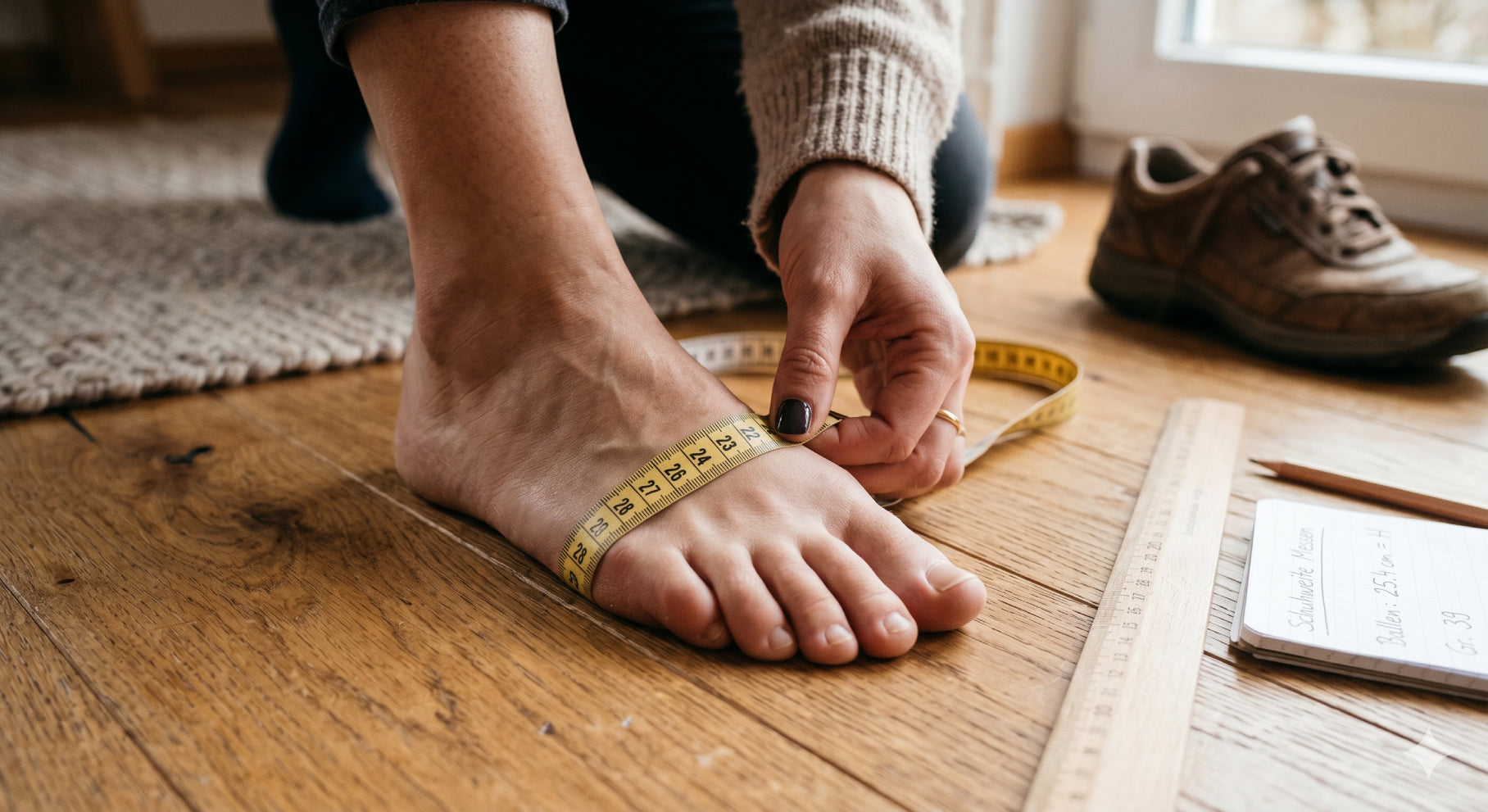 Schuhweite ermitteln mit Maßband